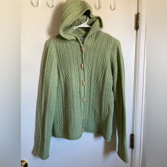 🌞Jillian Jones Lime Green Lambswool Blend Toggle Button Hooded Cardigan #Bl - Picture 2 of 9